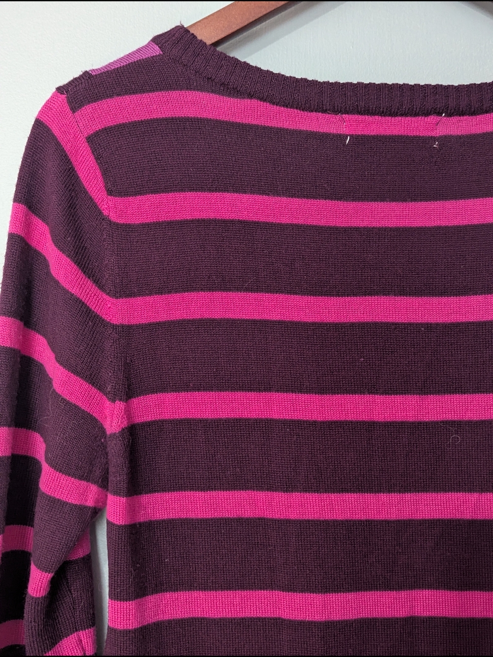 Kenar Women's Marino Wool Striped Scoop Neck Tunic Dress Magenta 90s Grunge - Picture 8 of 11